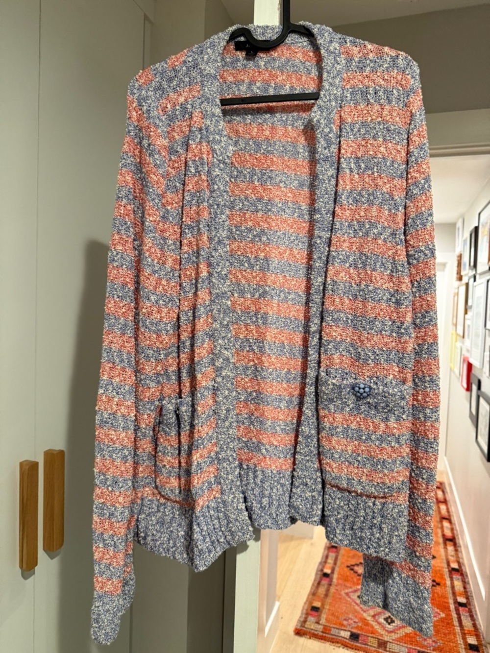 JCrew Striped Open-Front Women’s Sweater Cardigan - Coral & Gray